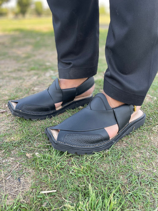 SD Sole Peshawar Zalm.i Chappal Premium Leather BLACK