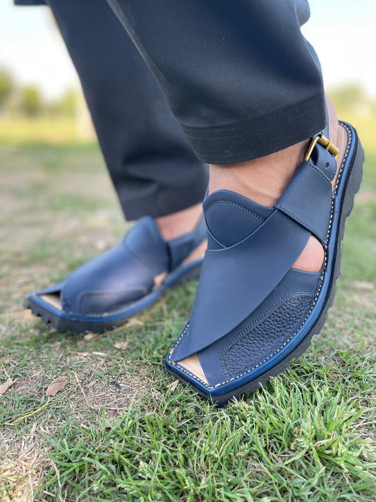 SD Sole Peshawar Zalm.i Chappal Premium Leather NAVY BLUE