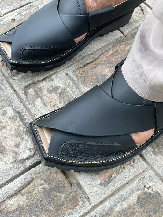SD Sole Peshawar Zalm.i Chappal Premium Leather BLACK
