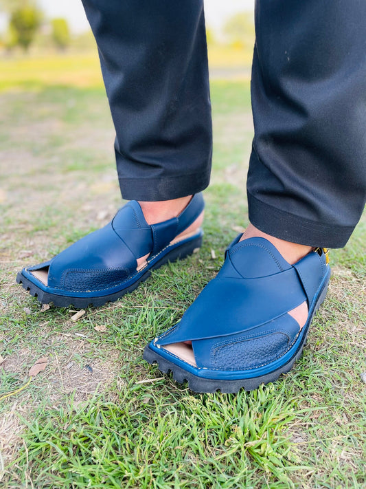 SD Sole Peshawar Zalm.i Chappal Premium Leather NAVY BLUE
